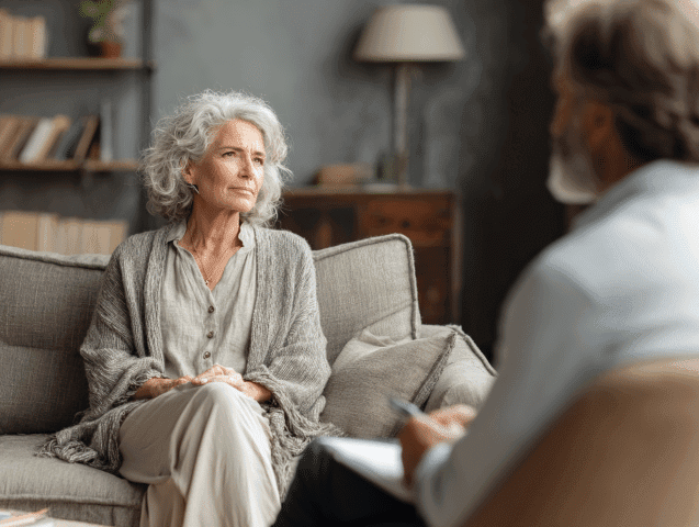 Therapist and client in conversation.